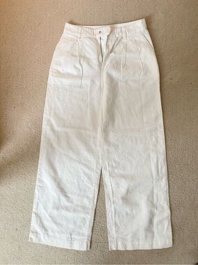 GAP White Linen Wide Leg Pants with Center Seam